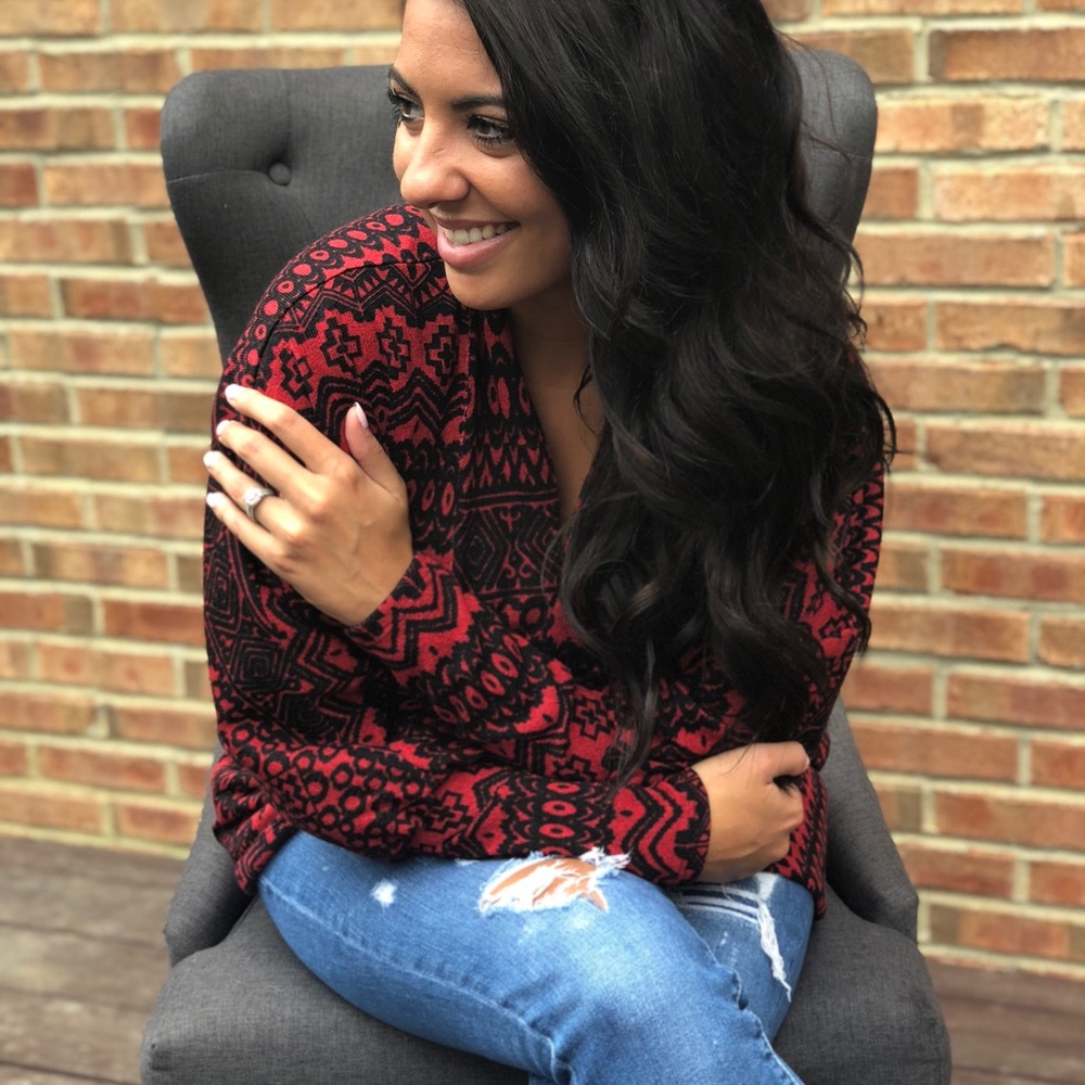 Red and black cardigan